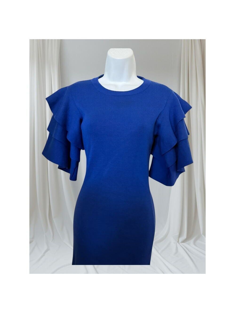 SETTLEDOWN Blue Layered Flutter Sleeve Bodycon Dress Large